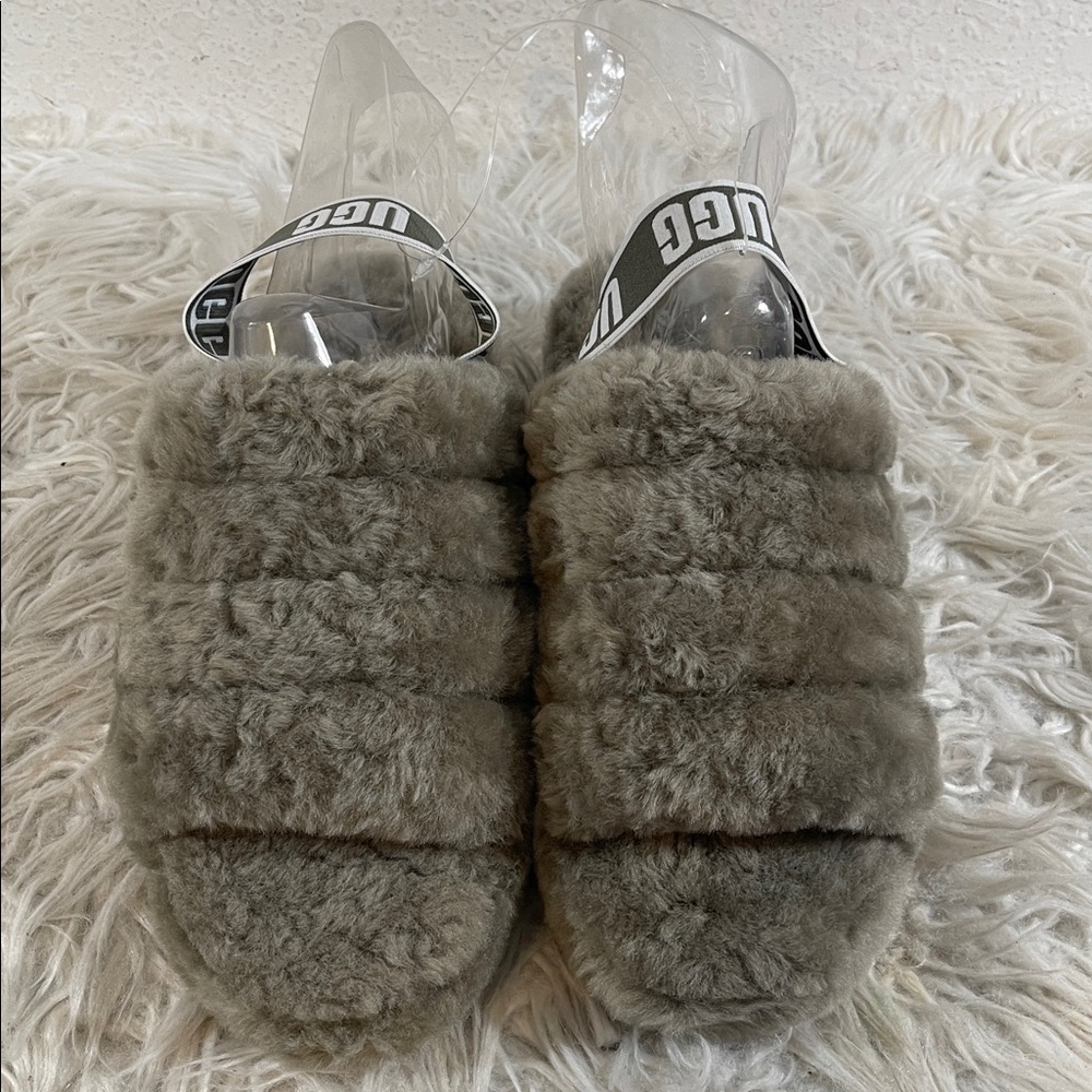 UGG Women's Fluff Yeah Slide Slipper 1095119 Burnt Olive Real Fur Lamb Sz. 9 NEW - Picture 3 of 15